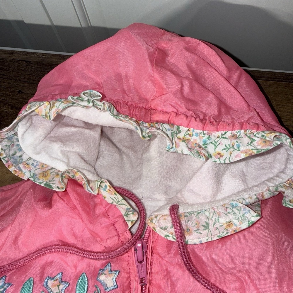 Vintage Samara 18 Month Baby Girl Windbreaker Pink Embroidered Jacket Ruffles - Picture 5 of 7